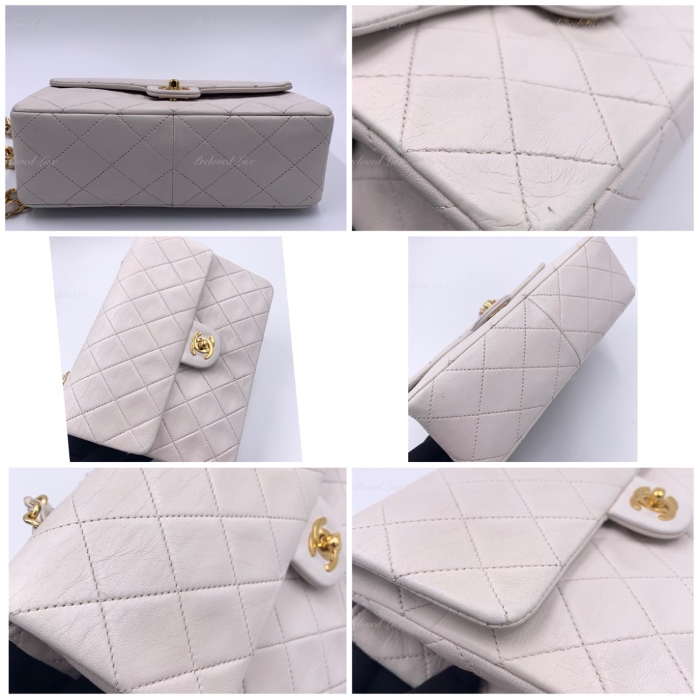 Authentic CHANEL Classic Lambskin Chain Mini Square Flap Bag White/ GHW - Picture 6 of 17